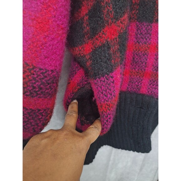 Vtg 80s I.B. Diffusion Mohair Wool Thick Furry Plaid Bright Cardigan Womens Sz L - Picture 14 of 15